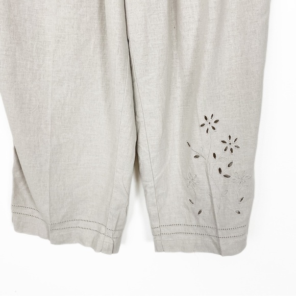 VINTAGE 90s Erika Linen Beige Embroidered Set Pants Medium Top Large Casual - Picture 7 of 11